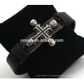 Vente en gros Mode Custom Made Jesus Believe Cross Brown Leather Bracelets